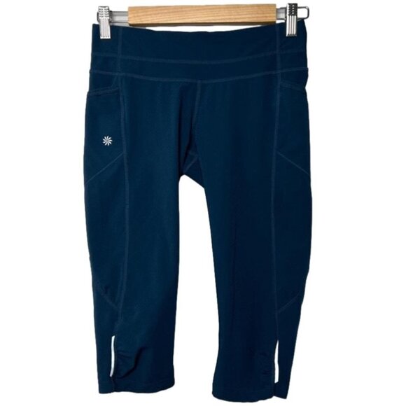Athleta Womens Size XS Donny Be Free Capri Pant Teal Blue Legging Reflective - Picture 1 of 10